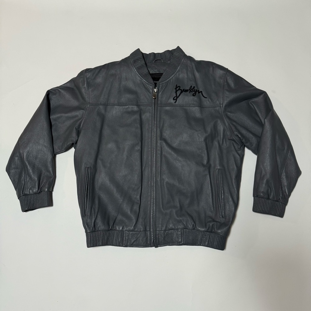Men's Charcoal Bomber Leather Jacket Y2K Early 2000’s